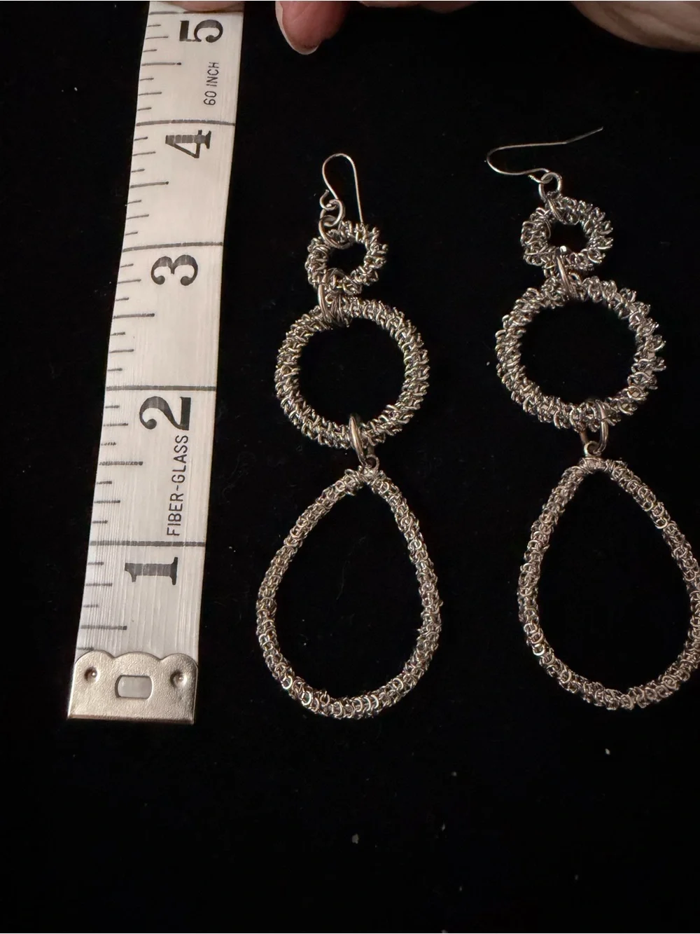 Silver Double Hoop Drop Earrings - Silver Teardrop Dangle